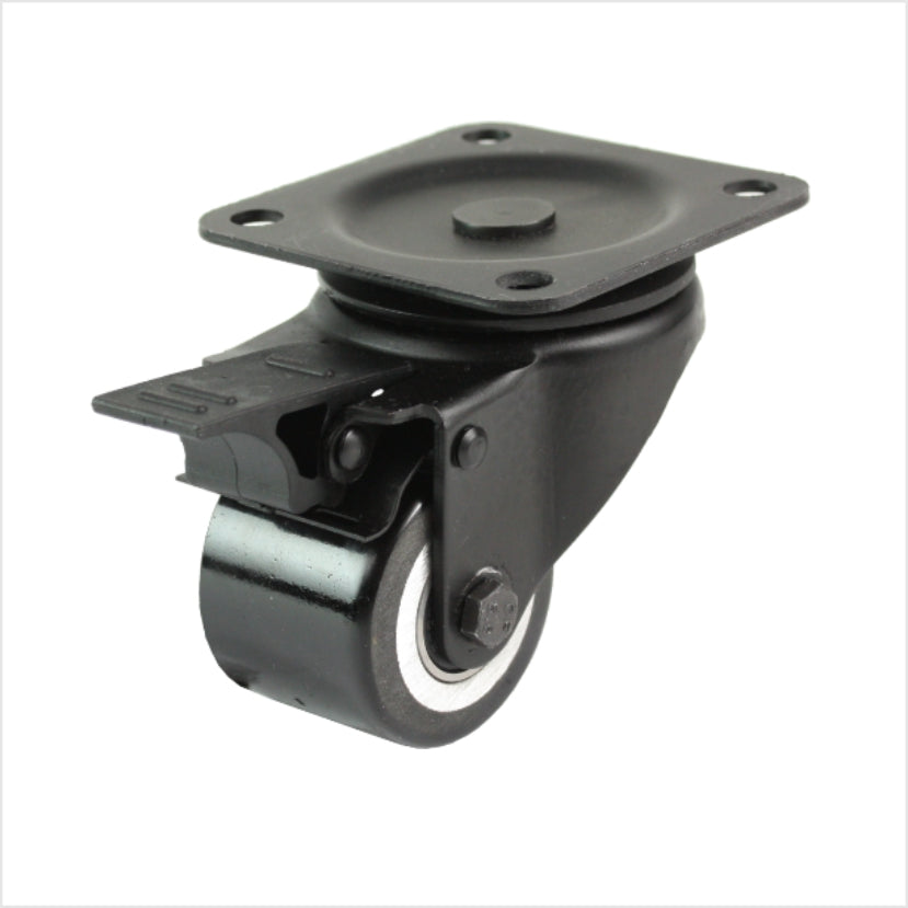 50 mm mini heavy-duty castor - black swivel castor with brake