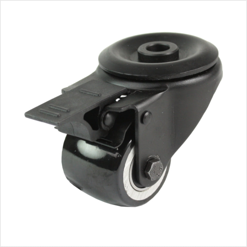 50 mm mini heavy-duty castor - black swivel castor with bolt hole and brake
