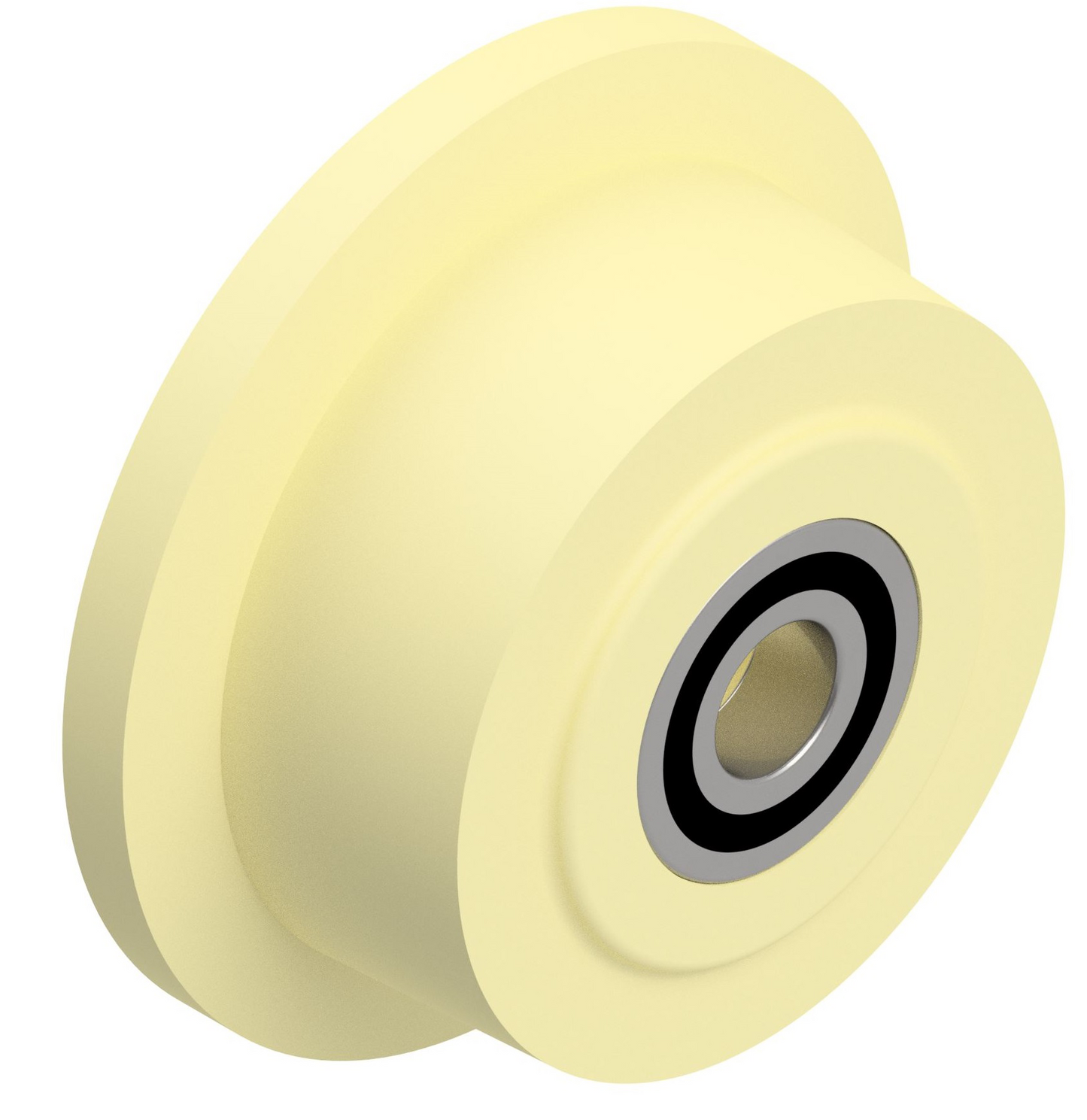 Spurkranzrad aus Polyamid mit 2 Kugellagern im Rad als CAD-Illustration.