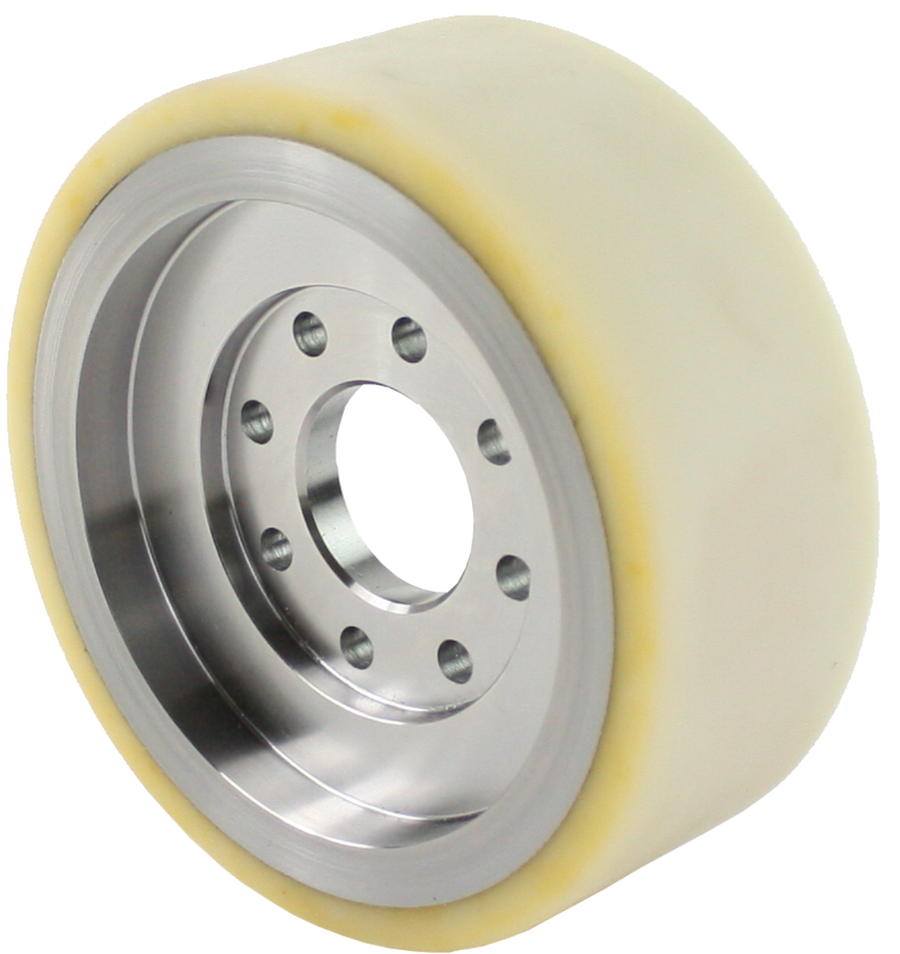 Vulkollan drive wheel with bores suitable for planetary gears 