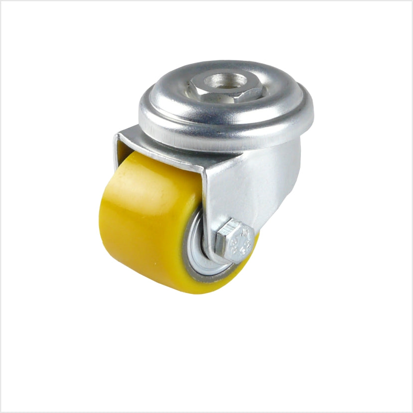 35 mm mini-Schwerlastrolle mit gelbem Polyurethan-Rad, für Theater, Bühnen, Lager und Industrie.