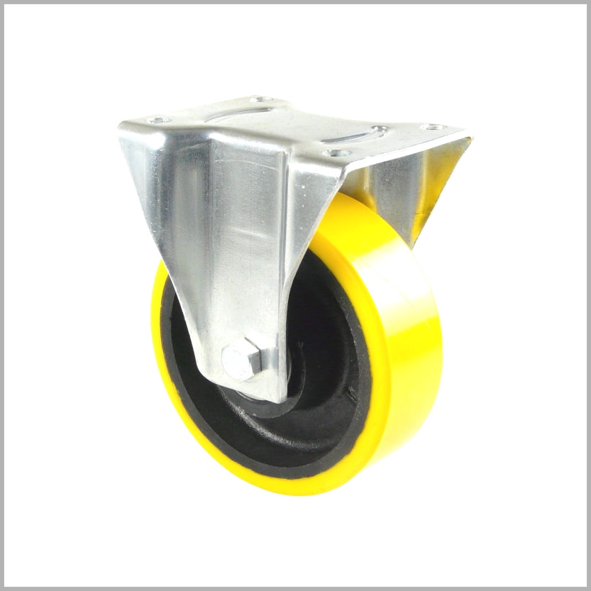 125 mm Schwerlast-Bockrolle PU-Rad, Stahlfelge, Kugellager - B-L/120K/125/50