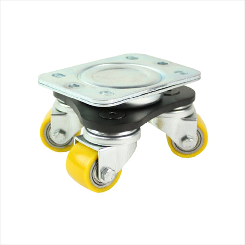 Mini-Schwerlast Drehteller 35 mm mit drei lenkbaren Soft-Polyurethan-Rollen für leichte Mobilität bei kompakter Bauweise.