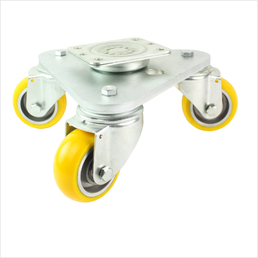 100 mm Drehteller 3 economy-PU-Lenkrollen, ballig, gelb - DRT-TSS/111KBA/100/40