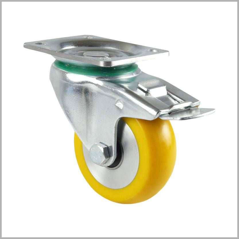 100 mm swivel caster, brake, polyurethane wheel, crowned & flat - LTB-TS/690KBA/100/40