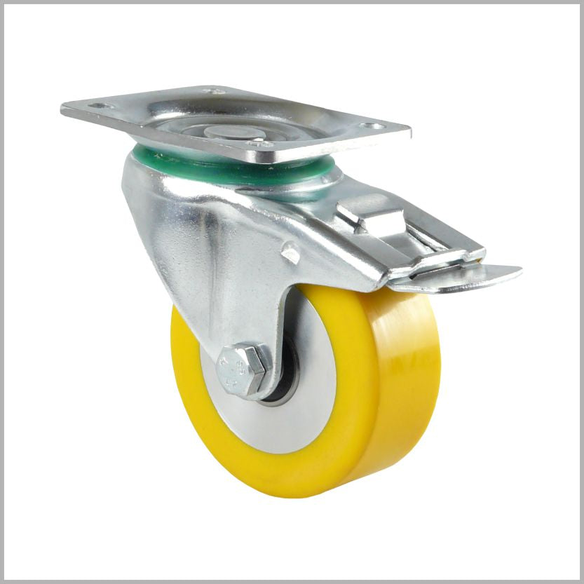 100 mm Lenkrolle mit Feststeller mit Polyurethan-Rad ballig-flach