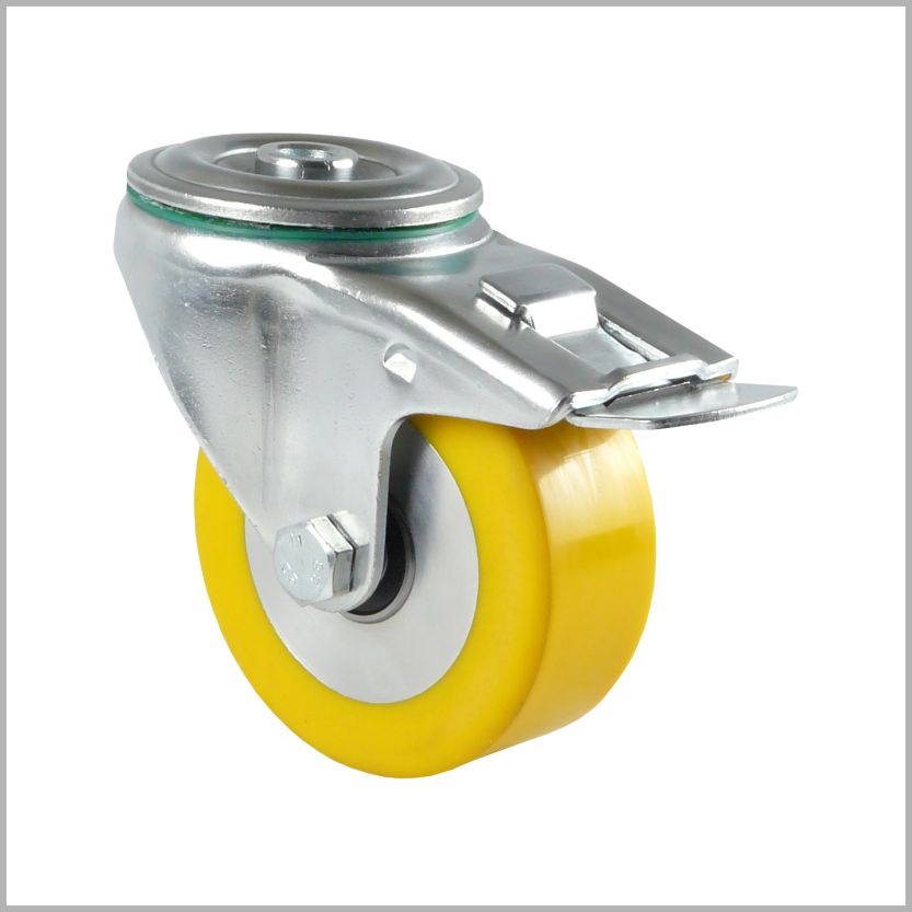 125 mm swivel caster, back hole and brake, polyurethane wheel, crowned & flat - RTB-TS/690KBA/125/40