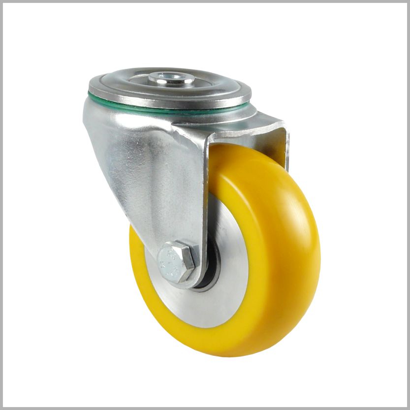 125 mm swivel caster, back hole, polyurethane wheel, crowned & flat - R-TS/690KBA/125/40