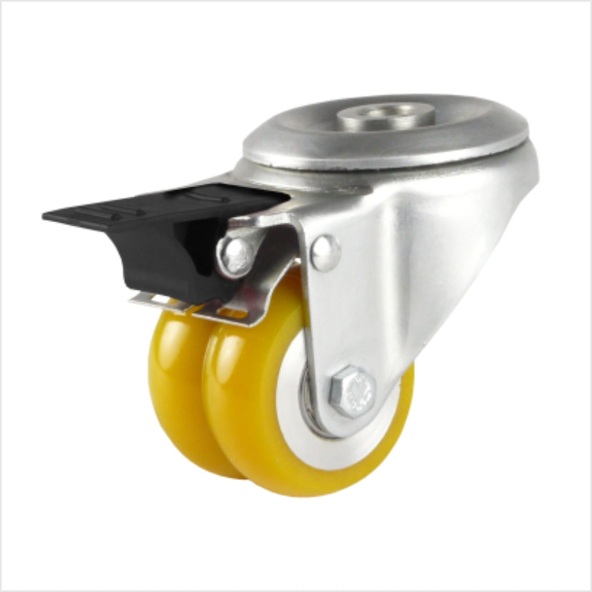 50 mm mini heavy-duty swivel castor with polyurethane wheel - bolt hole - total lock