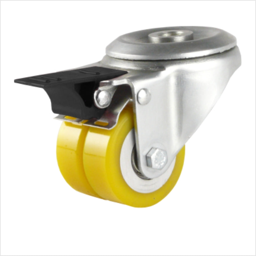 50 mm mini heavy-duty swivel castor with polyurethane wheel - bolt hole - total lock