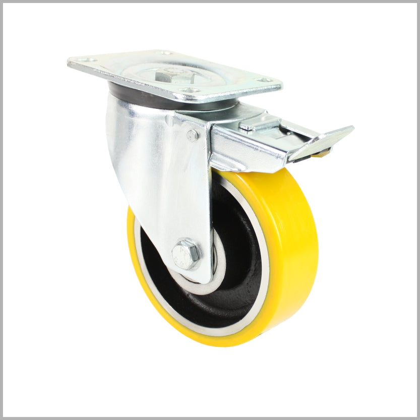 125 mm heavy-duty-swivel castor with brake PU-wheel, steel rim, Kugellager - LTB-L/120K/125/50