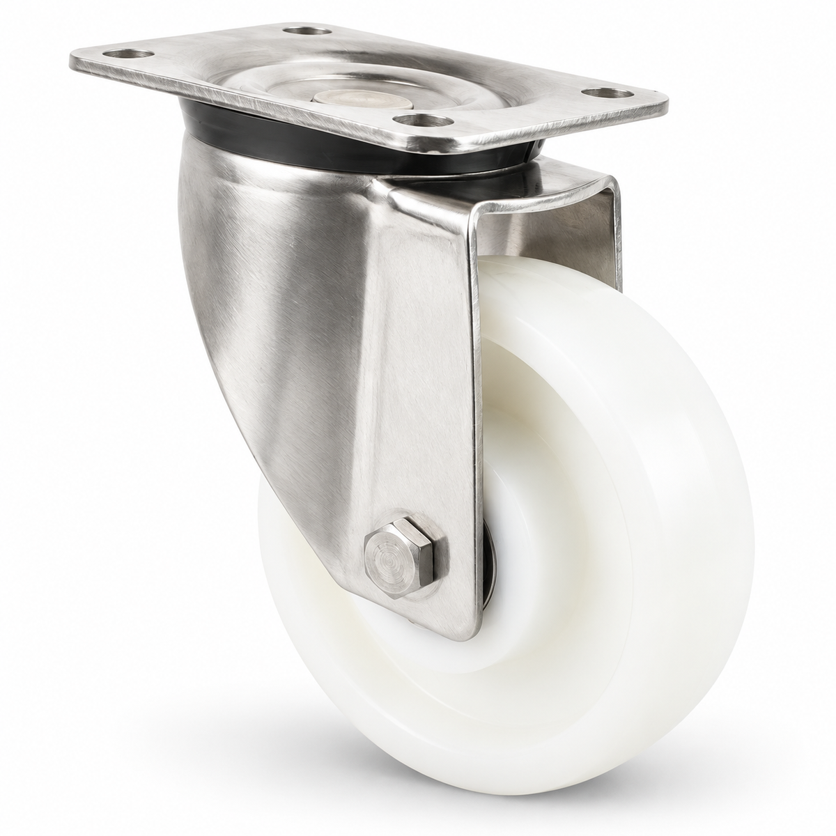 Stainless steel heavy-duty swivel castor 125 mm with polyamide wheel, ball bearing – L-LN/200NK/125/45