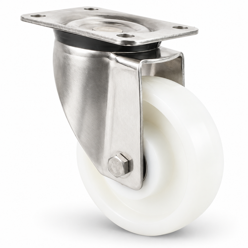 Stainless steel heavy-duty swivel castor 200 mm with polyamide wheel, ball bearing – L-LN/200NK/200/50