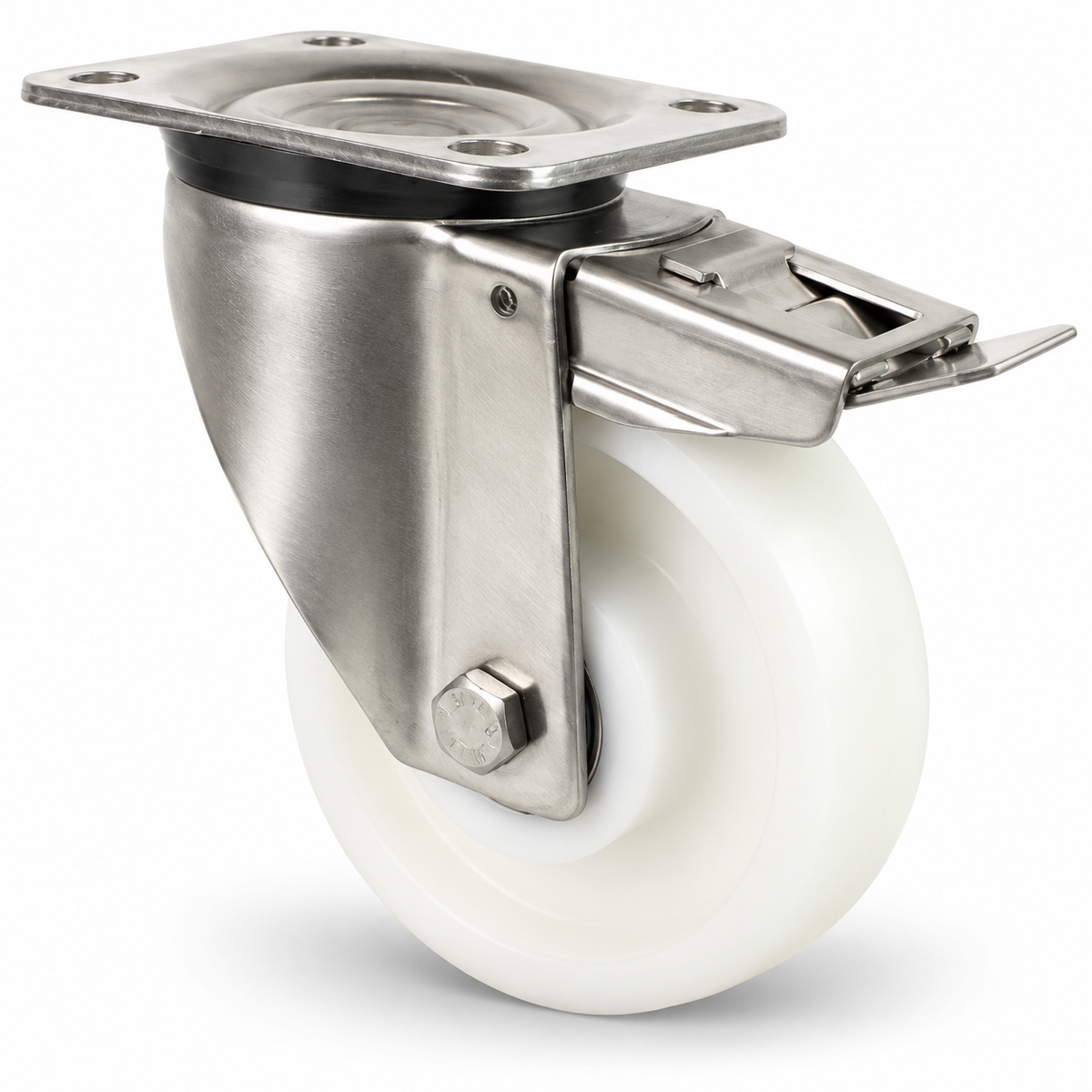 Stainless steel heavy-duty swivel castor with brake 150 mm, polyamide wheel – LTB-LN/200NK/150/45