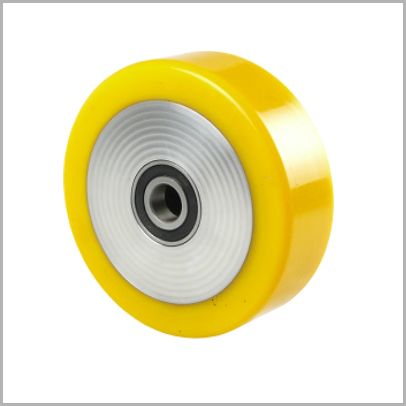 200 x 50 mm polyurethane heavy-duty wheel, ball bearing, aluminum rim, flat & crowned