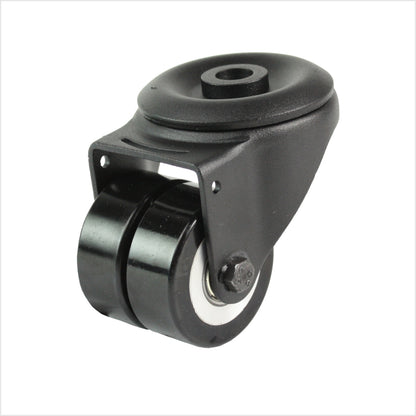 50 mm mini-Schwerlastrolle - schwarze Doppel-Lenkrolle mit Rückenloch flach & ballig