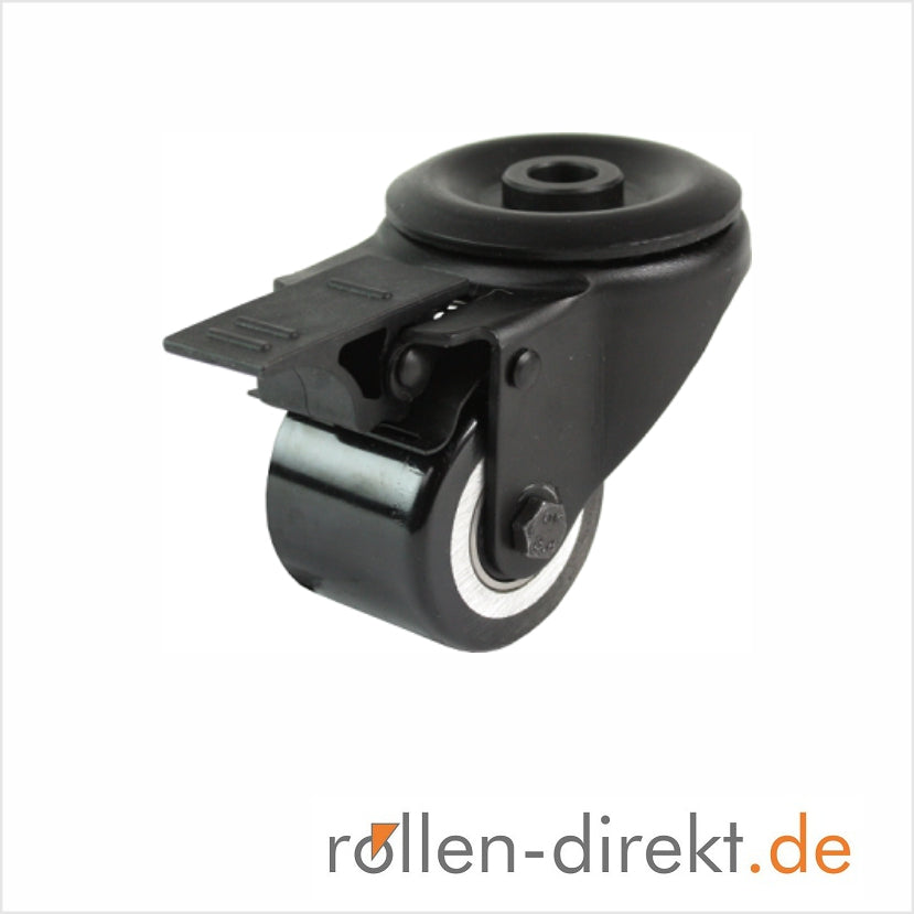 mini heavy-duty castor - black swivel castor 50 mm with bolt hole and brake