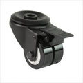 Mini heavy-duty swivel castor RTB-MIB-691KFL with flat double wheels, bolt hole fitting and total lock brake, wheel size 50 × 20 mm, compact industrial castor for high load capacity