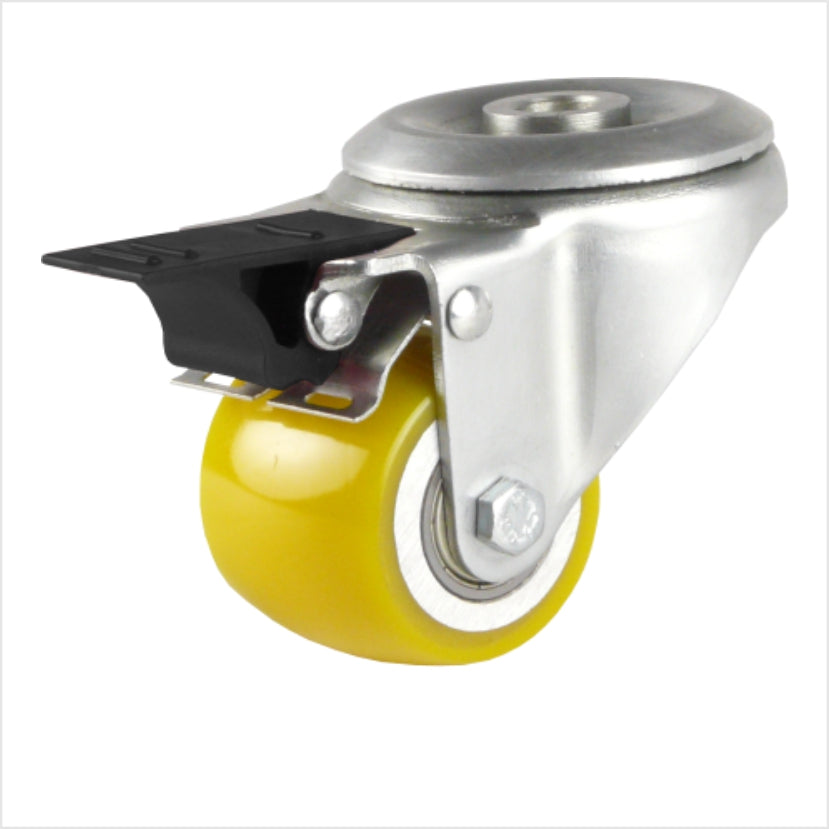 50 mm mini heavy-duty swivel castor with polyurethane wheel - bolt hole - total lock