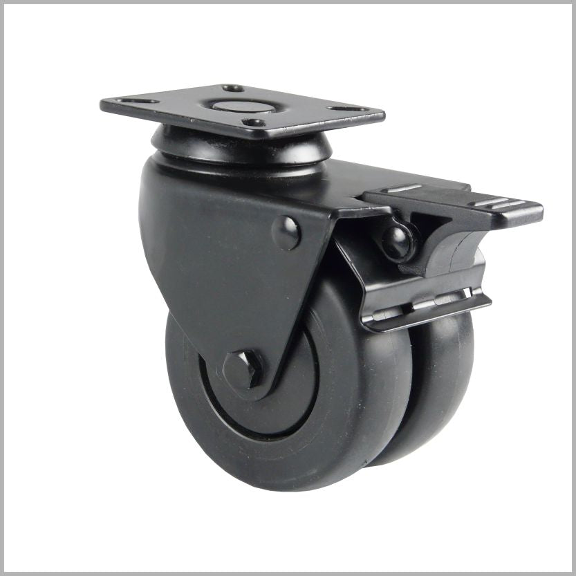50 mm - Black double swivel castor with plate fitting and brake