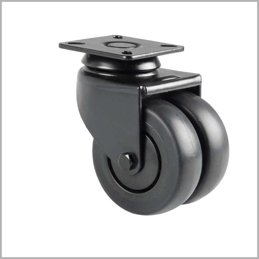 50 mm Black Twin Swivel Caster with Plate – sturdy wheel for merchandise displays & stands