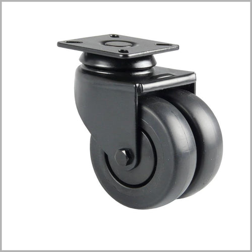 75 mm Black Furniture Caster, Twin Swivel Caster, Rubber Wheels, Plate - L-DAPS/310K/075