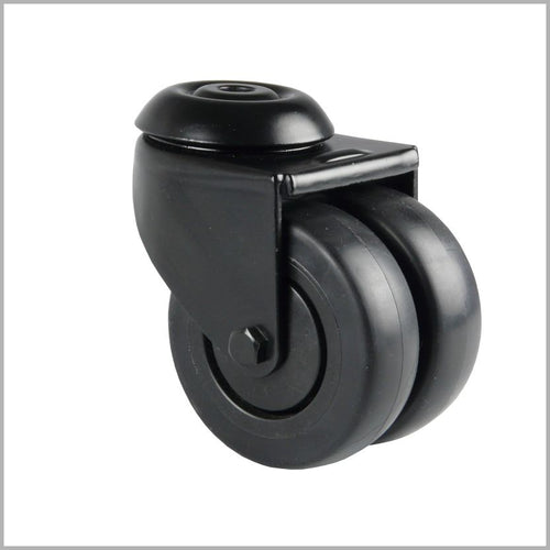 75 mm - Black Furniture Caster Twin Swivel Wheel, Rubber Wheels Non-Marking and Silent
