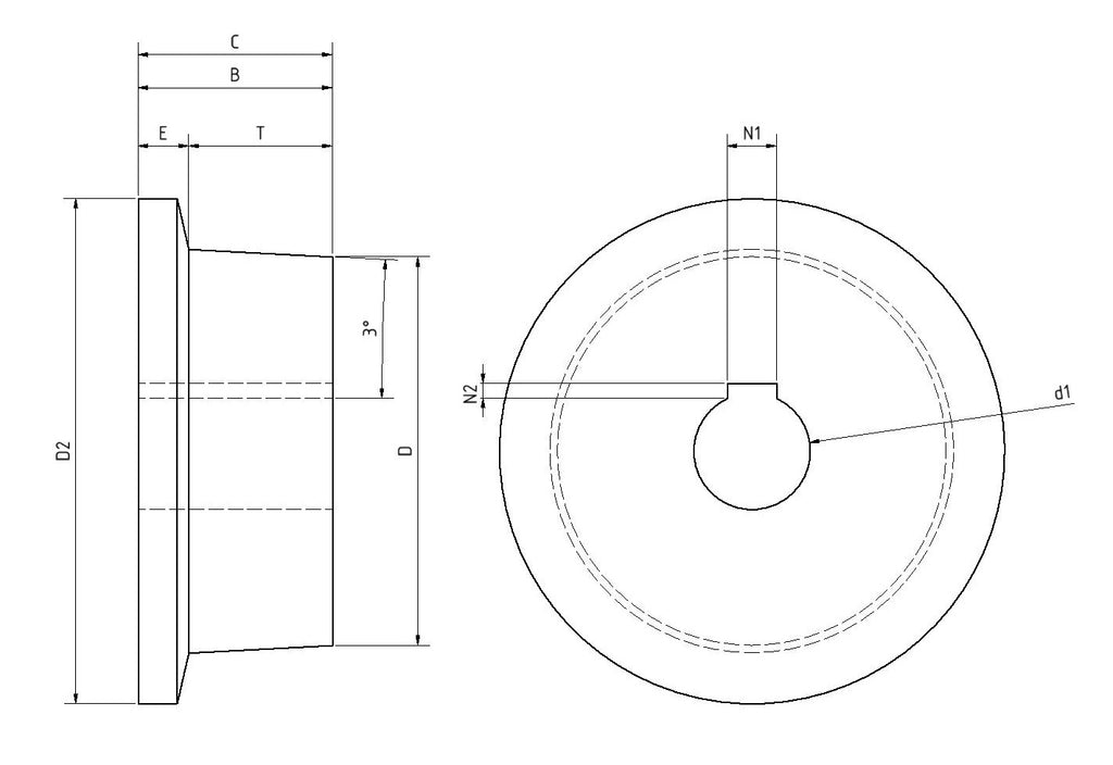 Flanged Wheel | 250 x 80 mm | Polyamide 6G | Ball Bearings | Hub Groove | Tread 3°