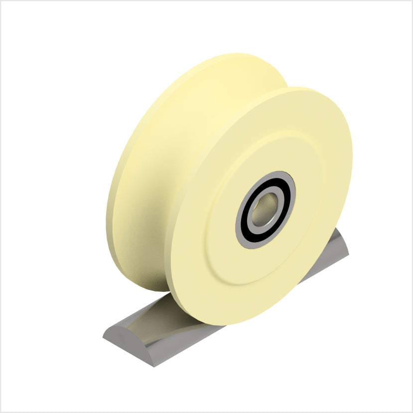 U-profile roller made of Polyamig-6G with ball bearing auf Halbrundprofil.