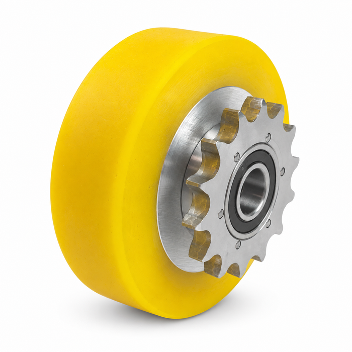 PU-Rad Ø 100 × 30 mm mit Zahnrad – Antriebsrad für eine Bodenfräsmaschine
