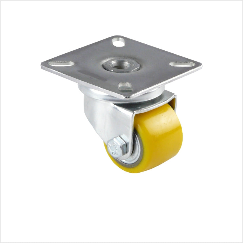 mini-heavy-duty-swivel castor with gelbem wheel with diameter 35 mm.