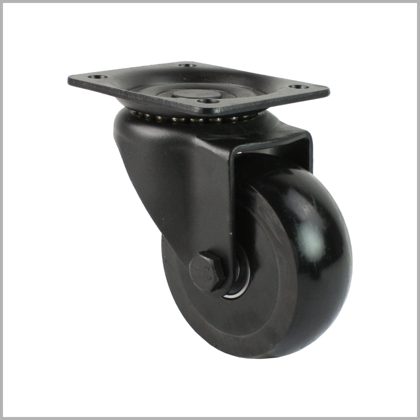 Schwarze Lenkrolle 100 mm mit balligem PU-Rad, Kugellager und Platte 105x80 mm