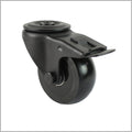 100 mm Black Swivel Caster, Brake, Mounting Hole, Crowned Polyurethane Wheel - RTB-TSB/6091KBA/100/40
