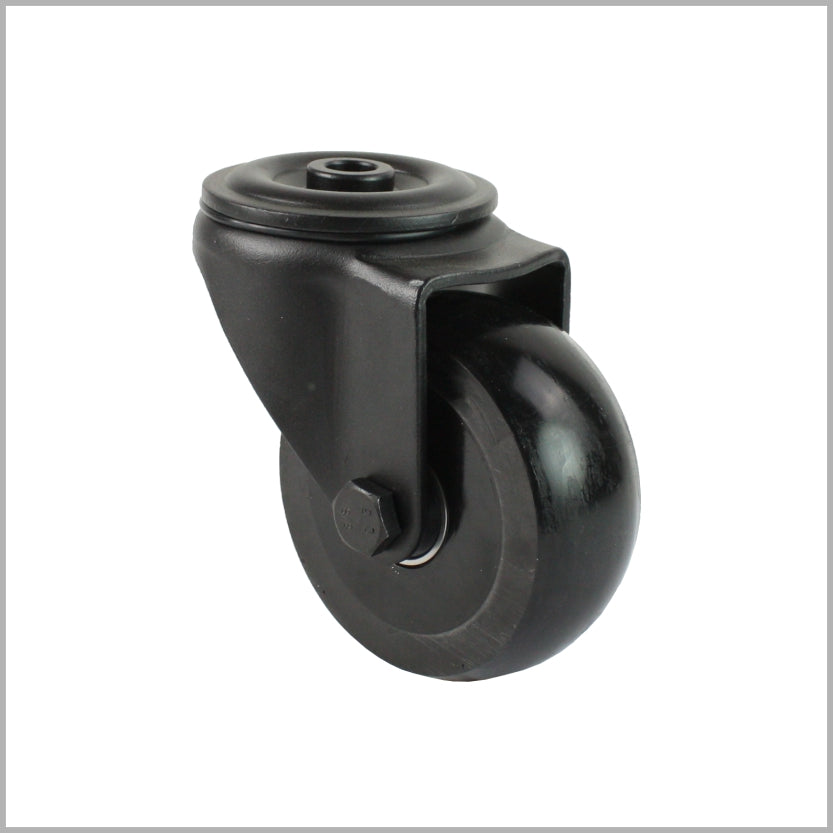 125 mm Black swivel caster, back hole, crowned polyurethane wheel - R-TSB/6091KBA/125/40