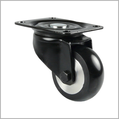 Black heavy-duty-swivel castor 125 mm with crowned polyurethane wheel and Kugellager