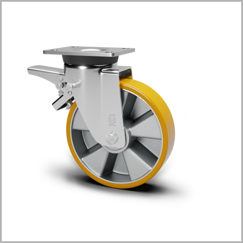Transport Castors 200 mm | PU Wheel | Aluminum Rim | Ball Bearing | Warehousing & Intralogistics