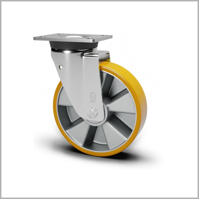 Transport Castors 160 mm with Brake | PU Wheel | Aluminum Rim | Ball Bearing | Storage & Intralogistics