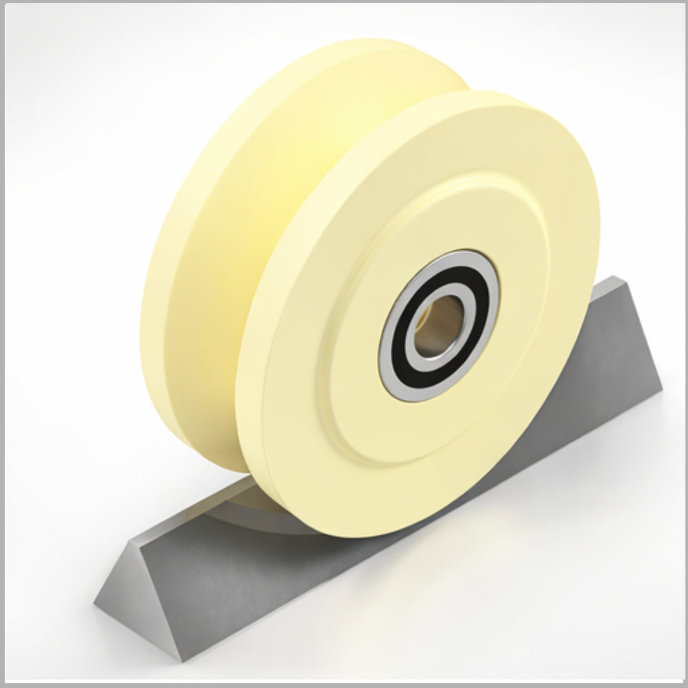 V-Nut 90° / 25 mm guide roller for Winkelschienen made of PA6G natur – Ø 200 mm, Kugellager – DSPV-2505K/200/33/25