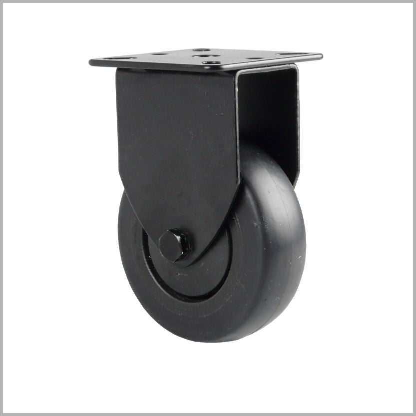 Schwarze Bockrolle 75 mm mit Anschraubplatte – Gummi, leise für Möbel & Interior