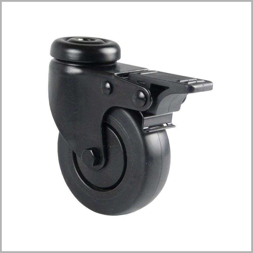 Black swivel castor 50 mm with bolt hole & Totalfeststeller – rubber, non-marking