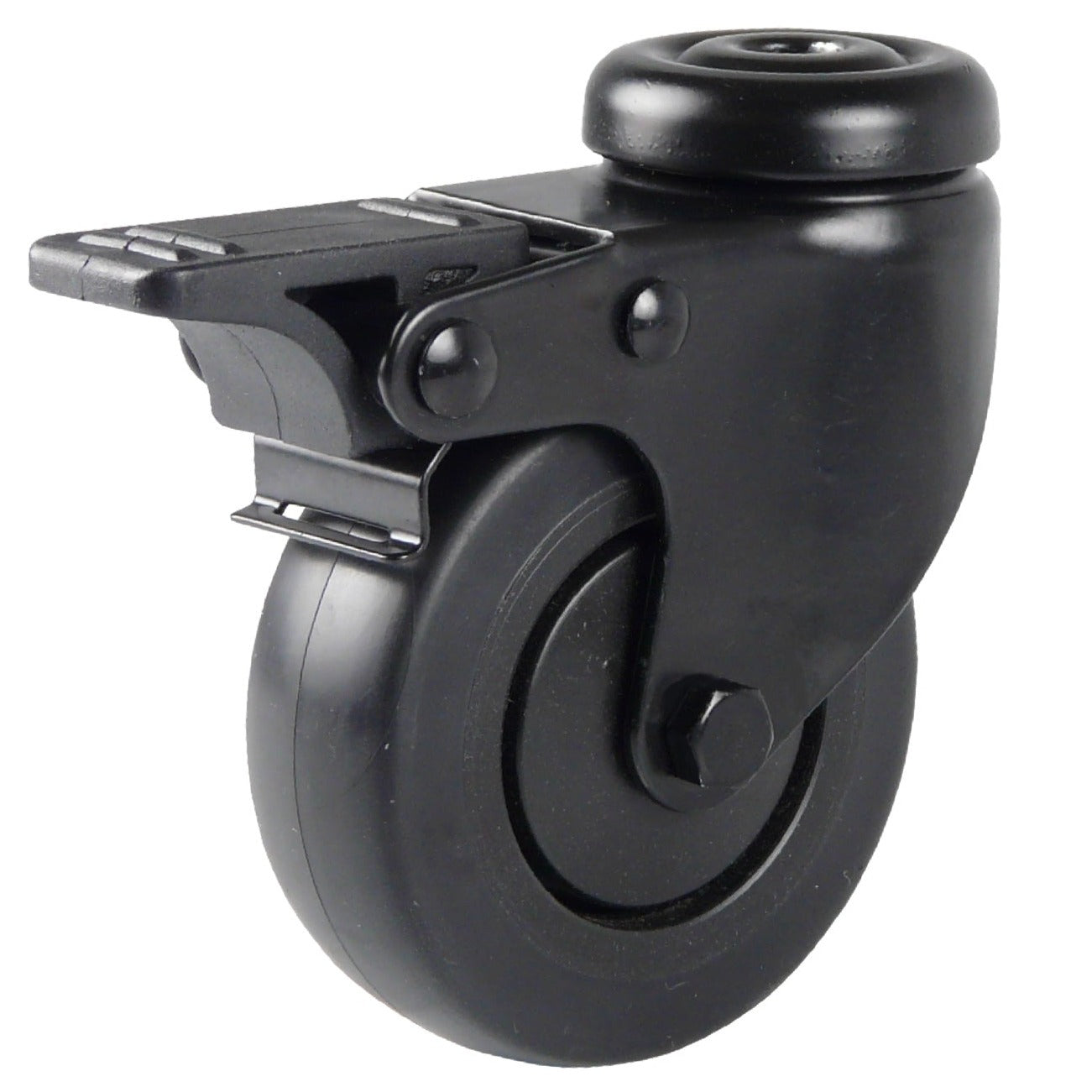 Schwarze Lenkrolle mit Rückenloch und Feststeller