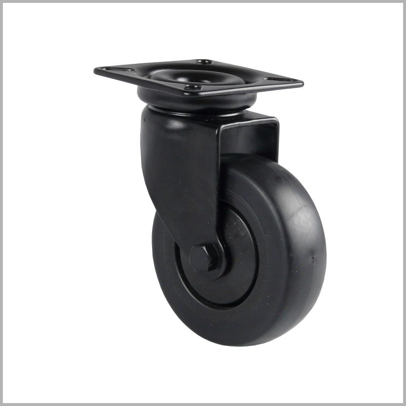 Black swivel castor 50 mm with plate fitting – rubber, non-marking & leise