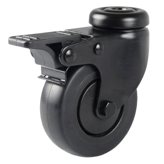 75 mm - Black swivel castor with bolt hole and brake