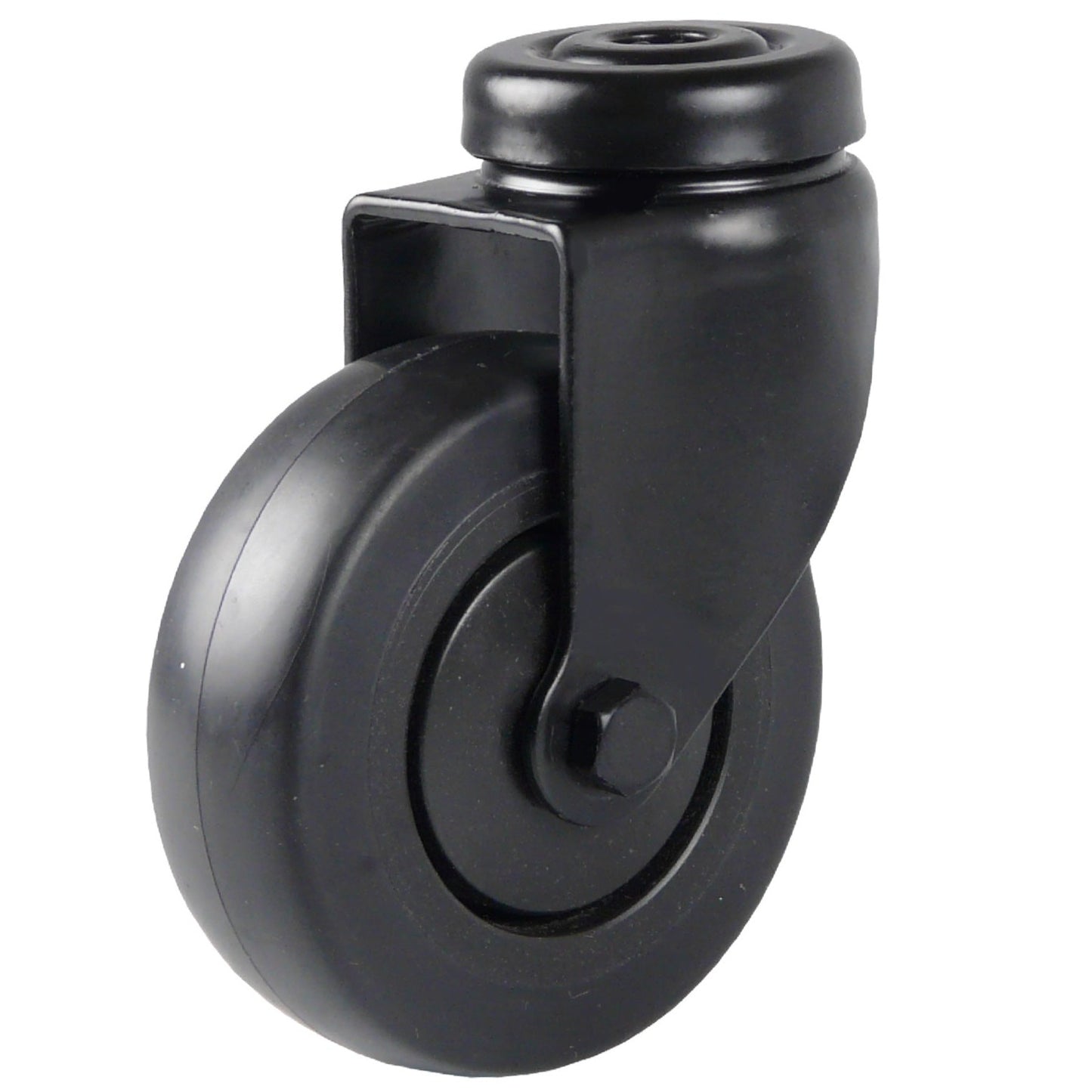 75 mm - Black swivel castor with bolt hole